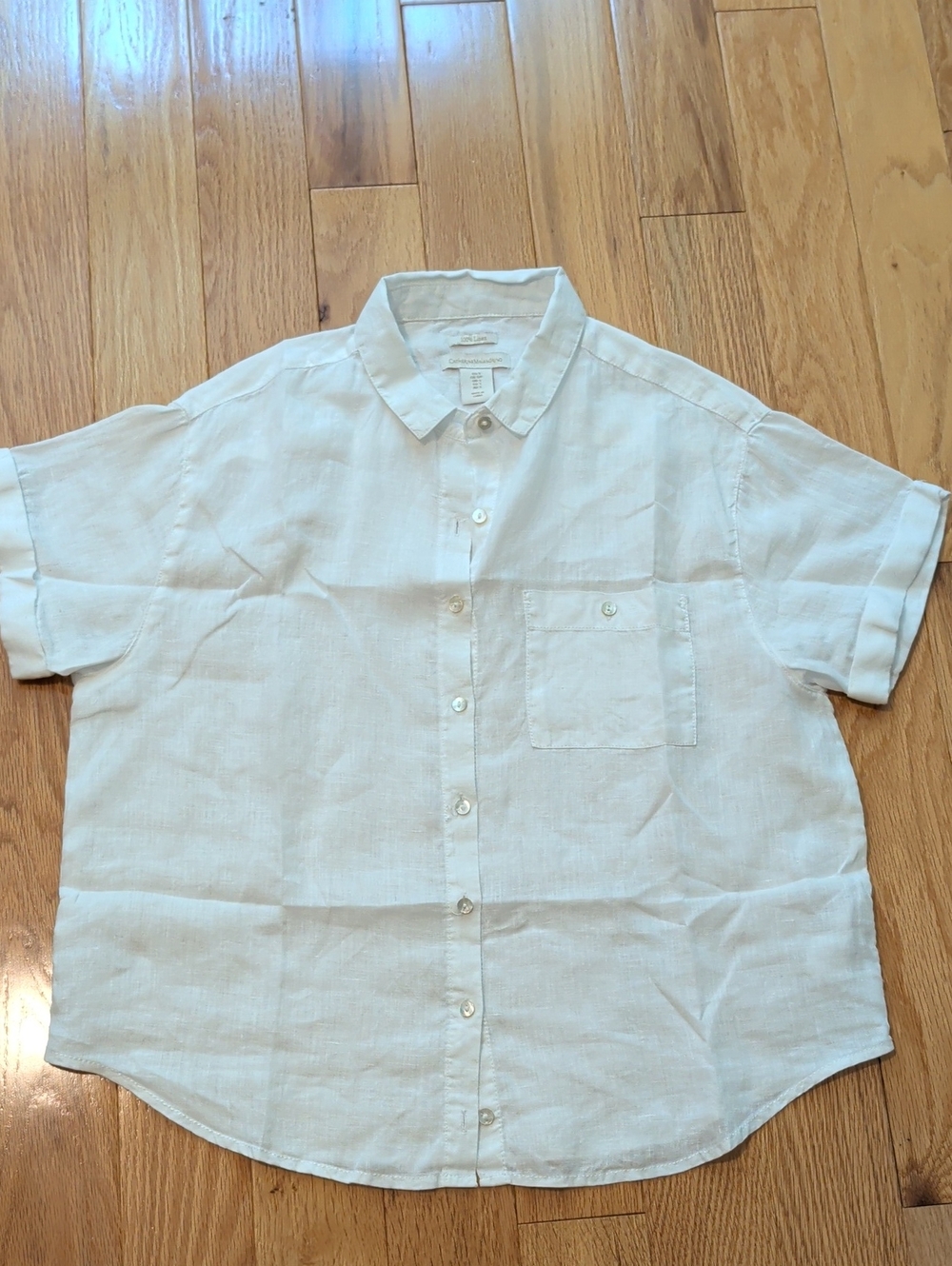 Catherine Malandrino White Short-Sleeve Button-Down Linen Shirt